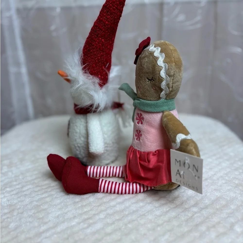 Festive Snowman and Gingerbread Doll Christmas! Lot of 2 Plush Pieces